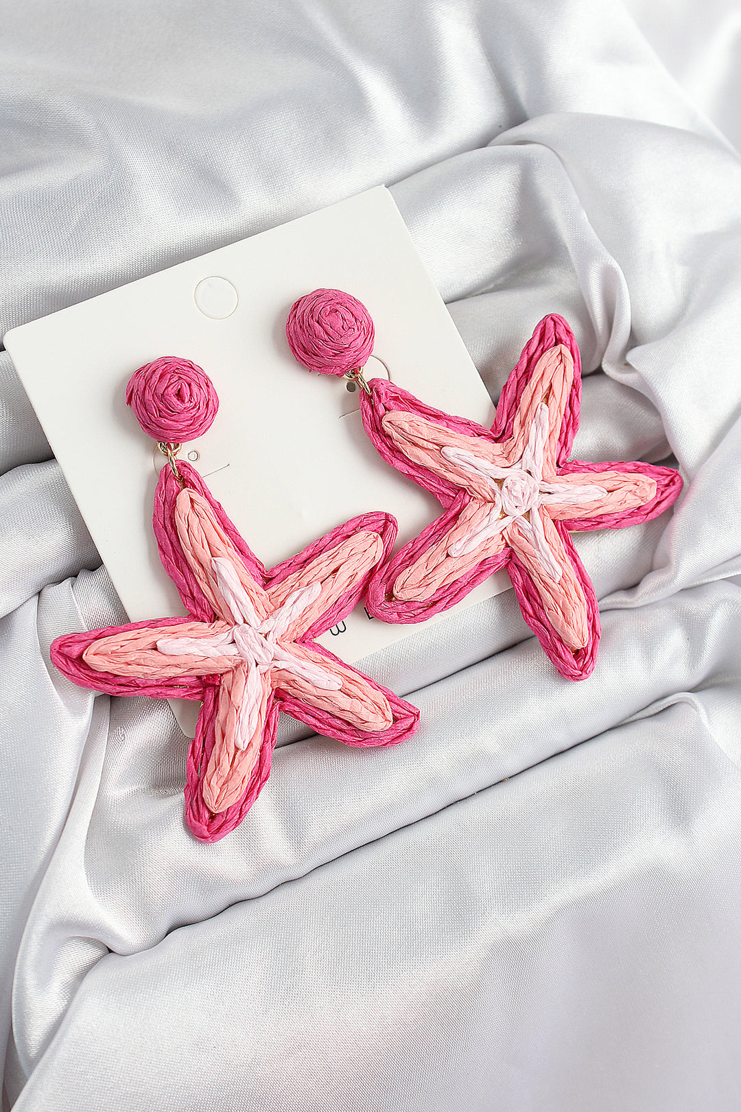 EBJ Rice Pink Starfish Model Gold Color Women's Straw Earrings - Mesquite