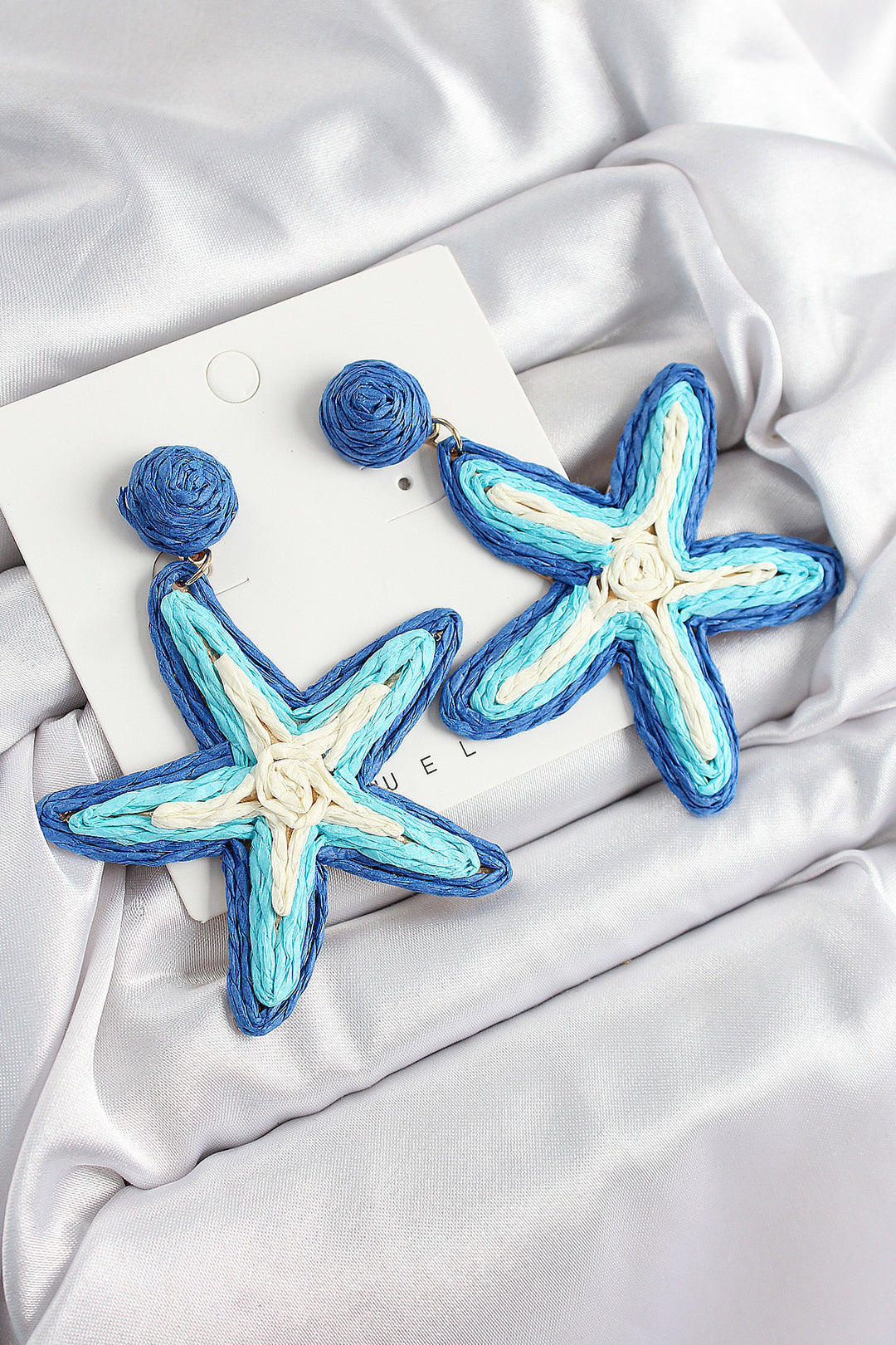 EBJ Rice Blue Starfish Model Gold Color Women's Straw Earrings - Udine