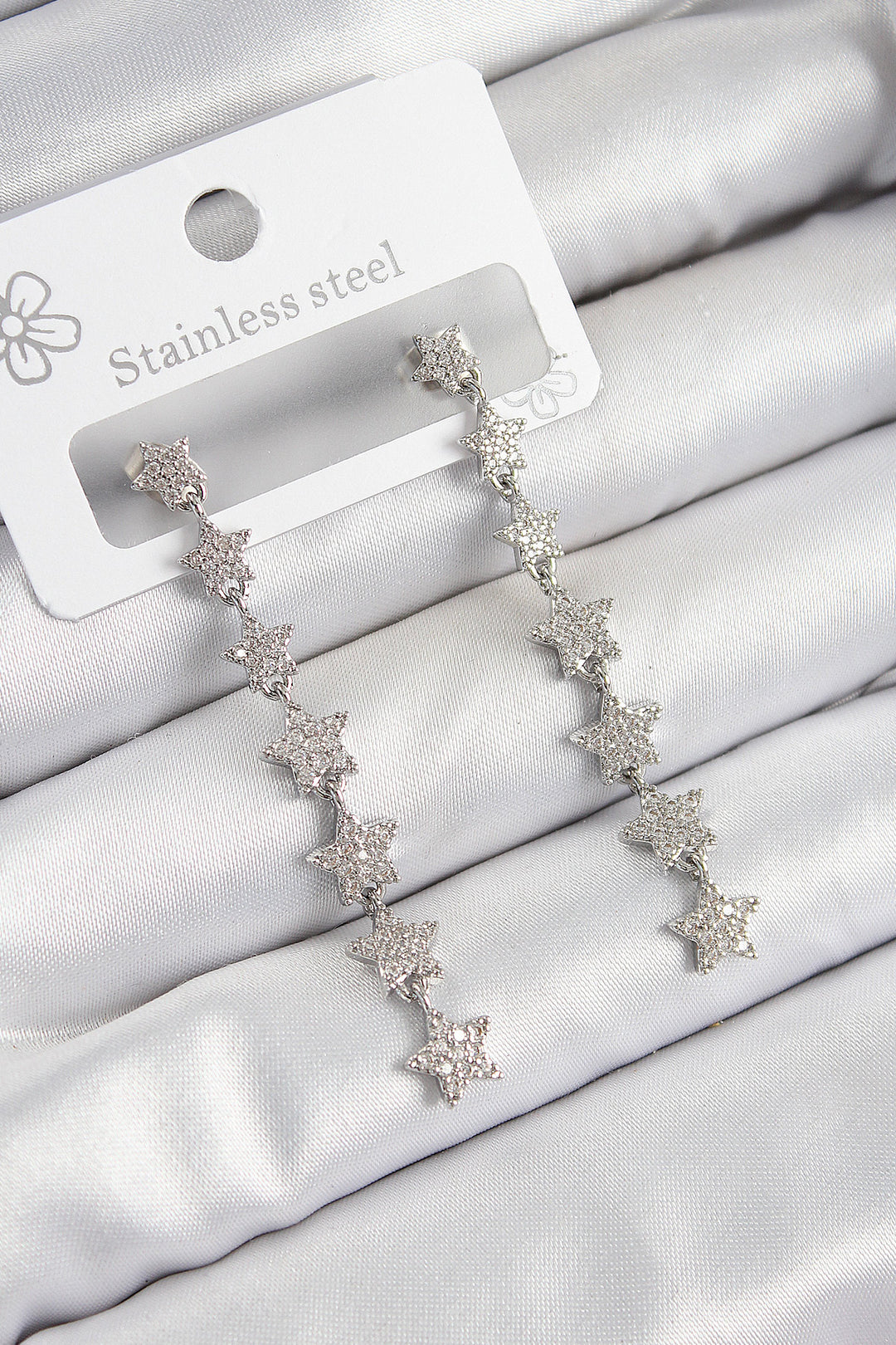 EBJ Rice Zircon Stone Dangling Star Model Silver Color Women's Earring - Albi