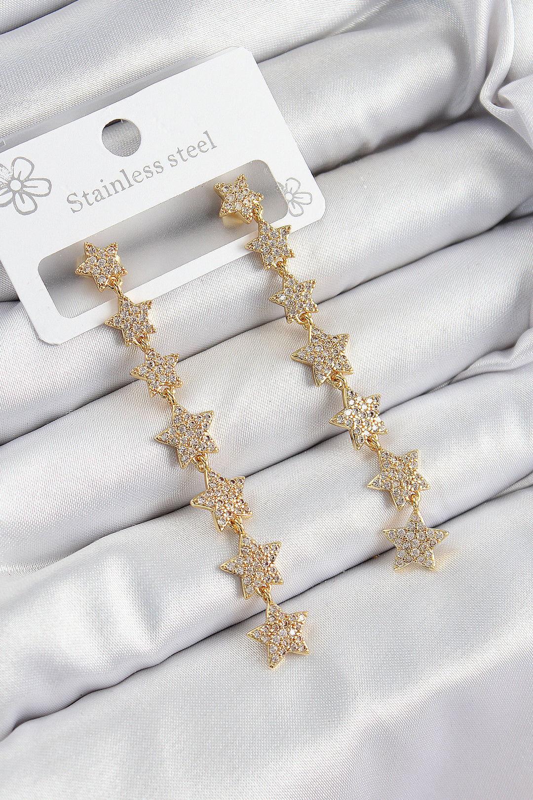 EBJ Rice Zircon Stone Dangling Star Model Gold Color Women's Earrings - Seixal