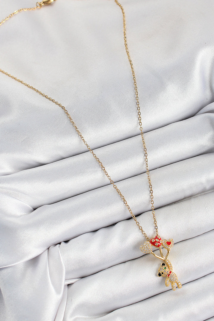 EBJ 316L Steel Flying Balloon Teddy Bear Model Gold Color Women's Necklace with Zircon Stone - Alafaya