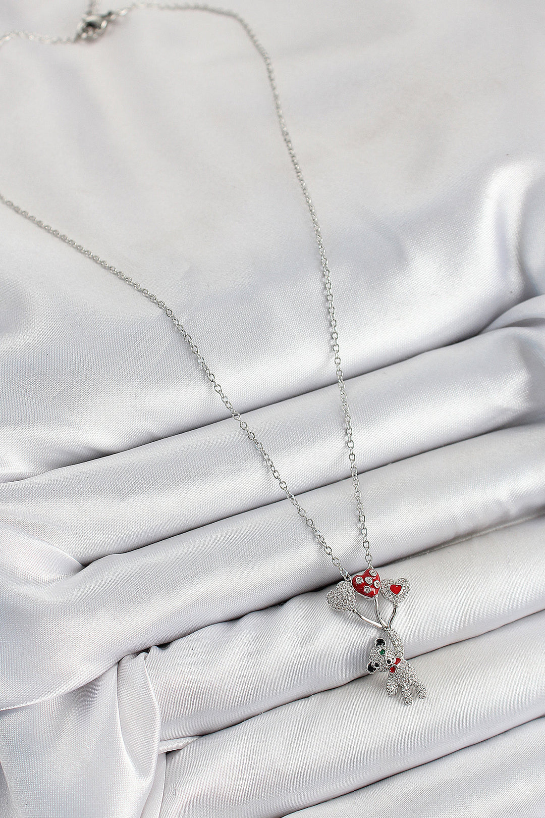 EBJ 316L Steel Flying Balloon Teddy Bear Model Silver Color Women's Necklace with Zircon Stone - Formia