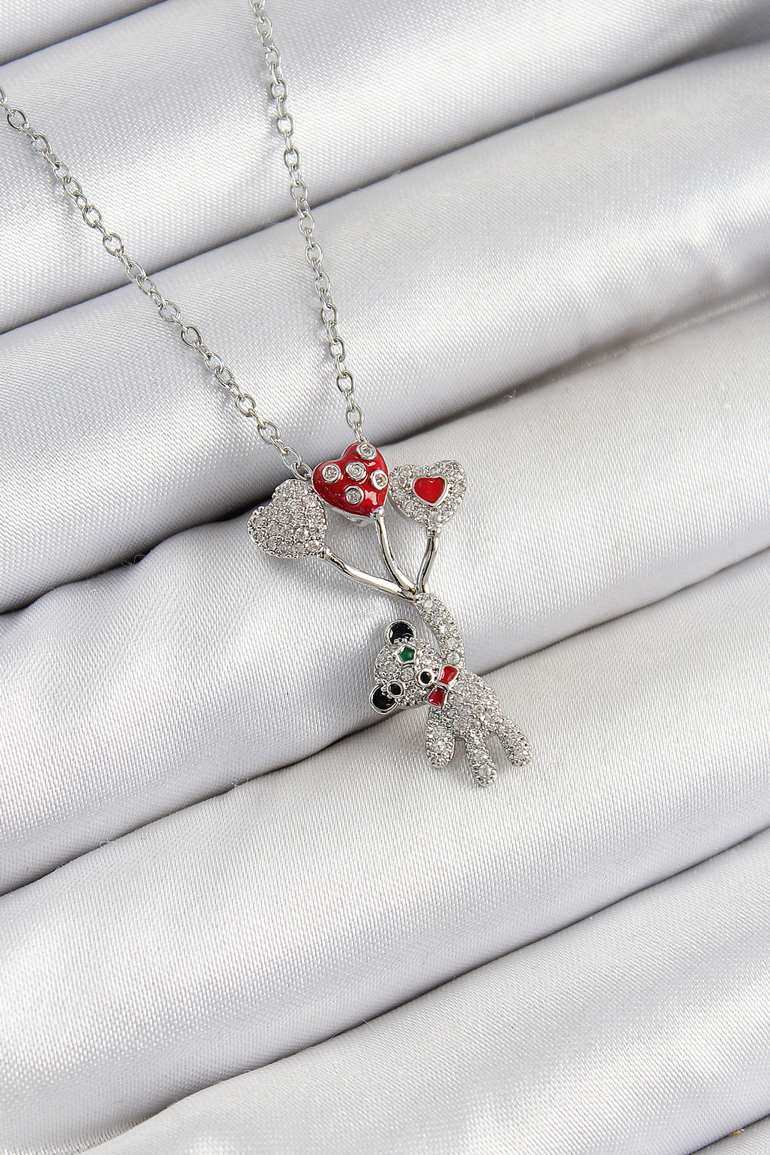 EBJ 316L Steel Flying Balloon Teddy Bear Model Silver Color Women's Necklace with Zircon Stone - Formia