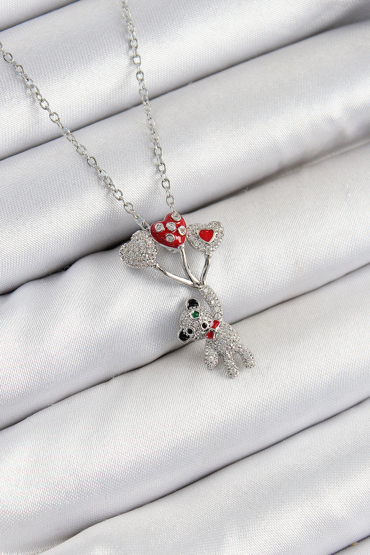 EBJ 316L Steel Flying Balloon Teddy Bear Model Silver Color Women's Necklace with Zircon Stone - Formia