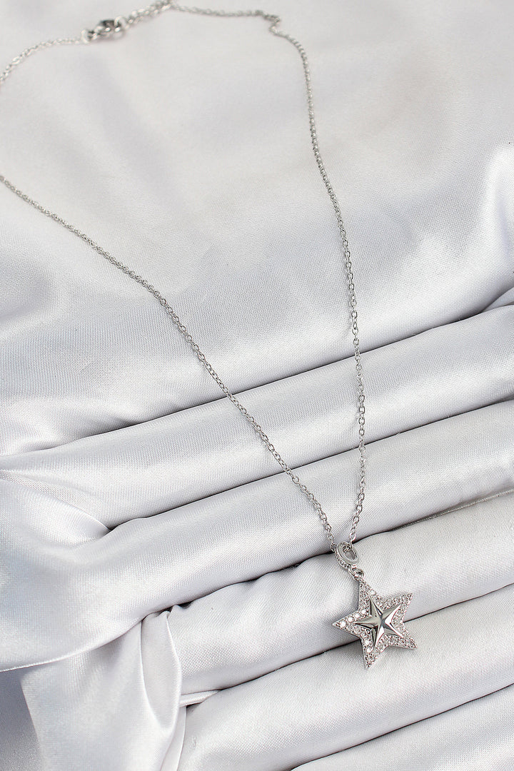 EBJ 316L Stainless Steel Star Model Necklace with Zircon Stone in Silver Color for Women - Lethbridge