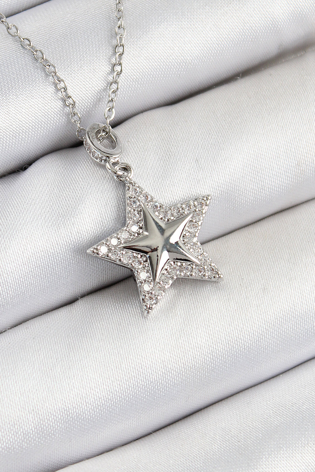 EBJ 316L Stainless Steel Star Model Necklace with Zircon Stone in Silver Color for Women - Lethbridge