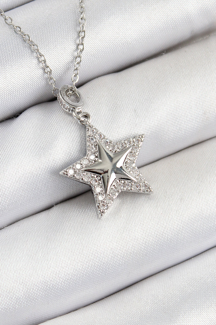 EBJ 316L Stainless Steel Star Model Necklace with Zircon Stone in Silver Color for Women - Lethbridge