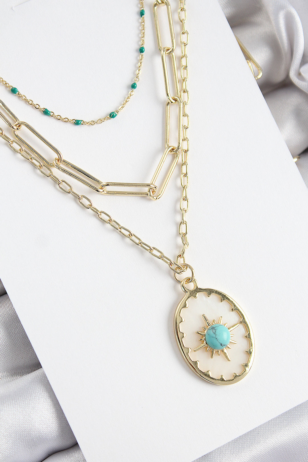 EBJ Rice Multi-Chain Blue Beaded Compass Model Gold Color Women's Necklace - Titusville