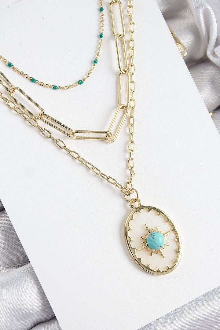 EBJ Rice Multi-Chain Blue Beaded Compass Model Gold Color Women's Necklace - Titusville