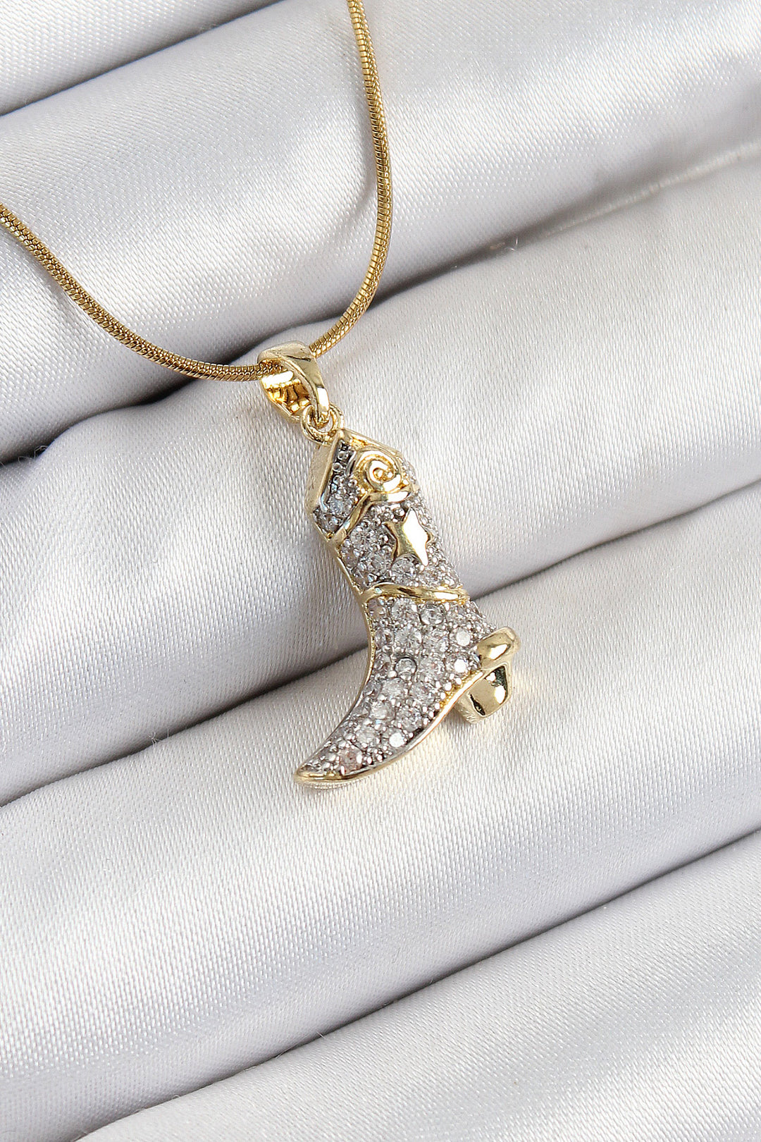 EBJ 316L Steel Zircon Stone Boot Model Gold Color Women's Necklace - Greenwood