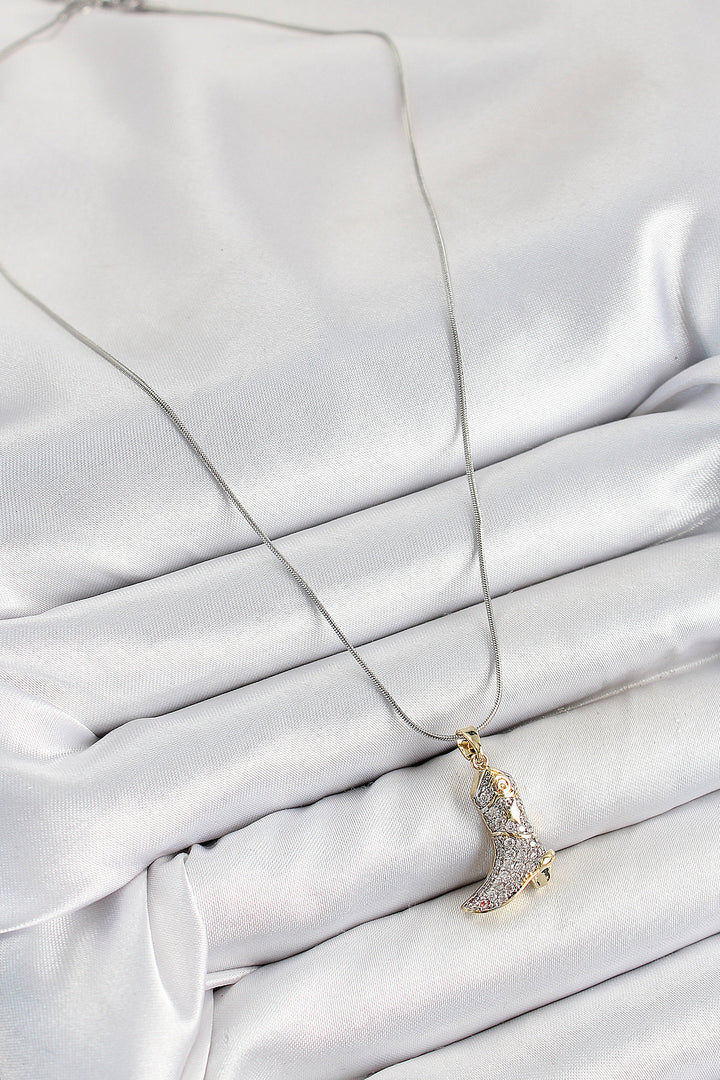 EBJ 316L Stainless Steel Boot Model Silver Color Women's Necklace with Zircon Stone - Cuautitlán