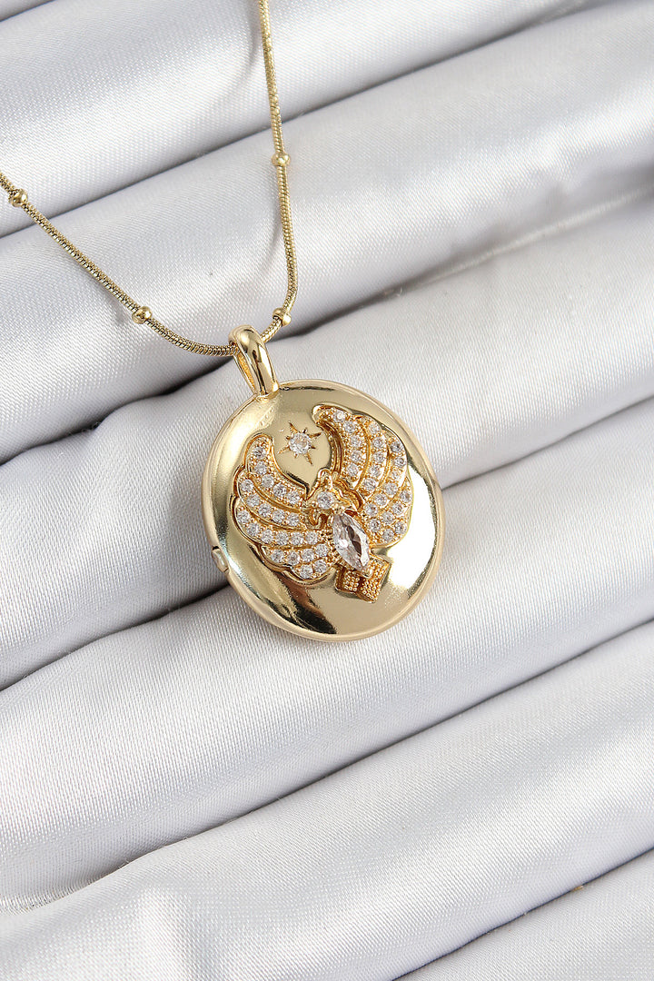 EBJ 316L Stainless Steel Chain Adjustable Phoenix Bird Model with Zircon Stone Gold Color Women's Necklace - Hermosillo