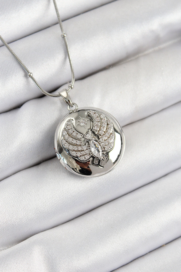 EBJ 316L Stainless Steel Chain Openable Phoenix Bird Model with Zircon Stone Silver Color Women's Necklace - Visalia