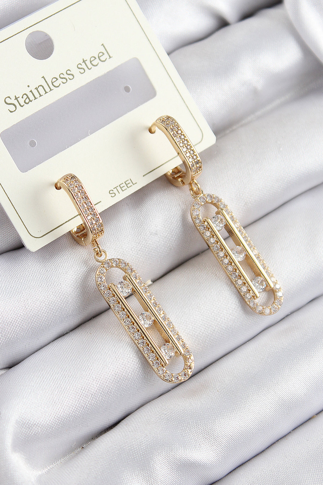 EBJ 316L Steel Zircon Stone Dangling Messika Model Gold Color Women's Earring - Barreiro