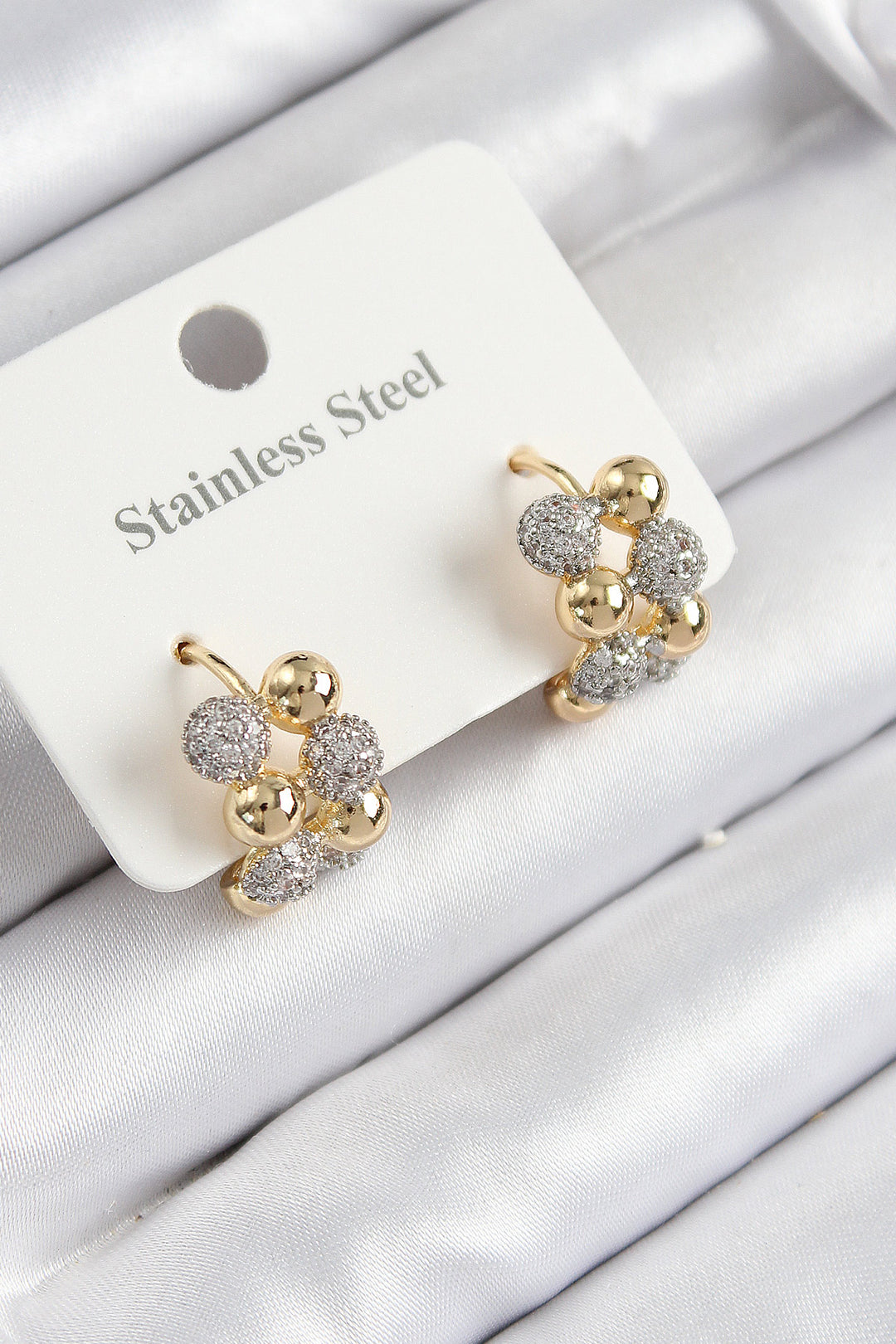 EBJ 316L Stainless Steel Zircon Stone Studded Hoop Earrings Model Gold and Silver Color Women Earrings - Whitby