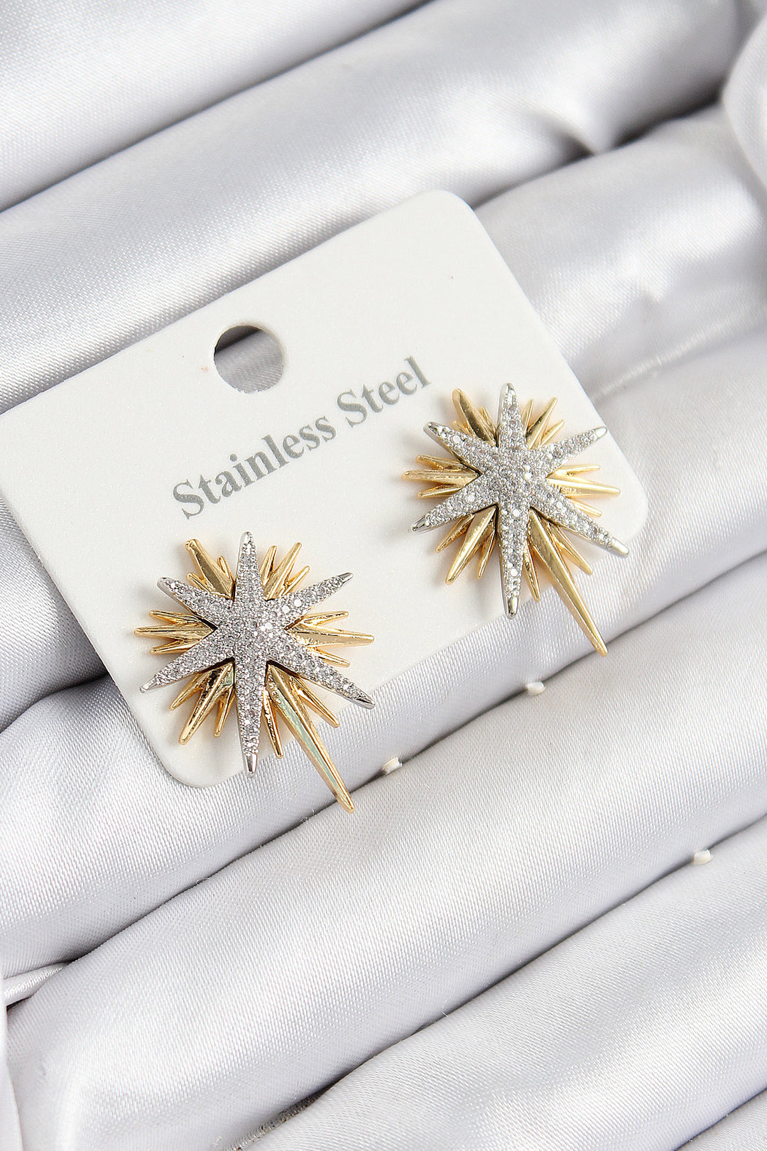 EBJ 316L Stainless Steel Zircon Stone Polaris Star Model Gold and Silver Color Women's Earrings - Chorley