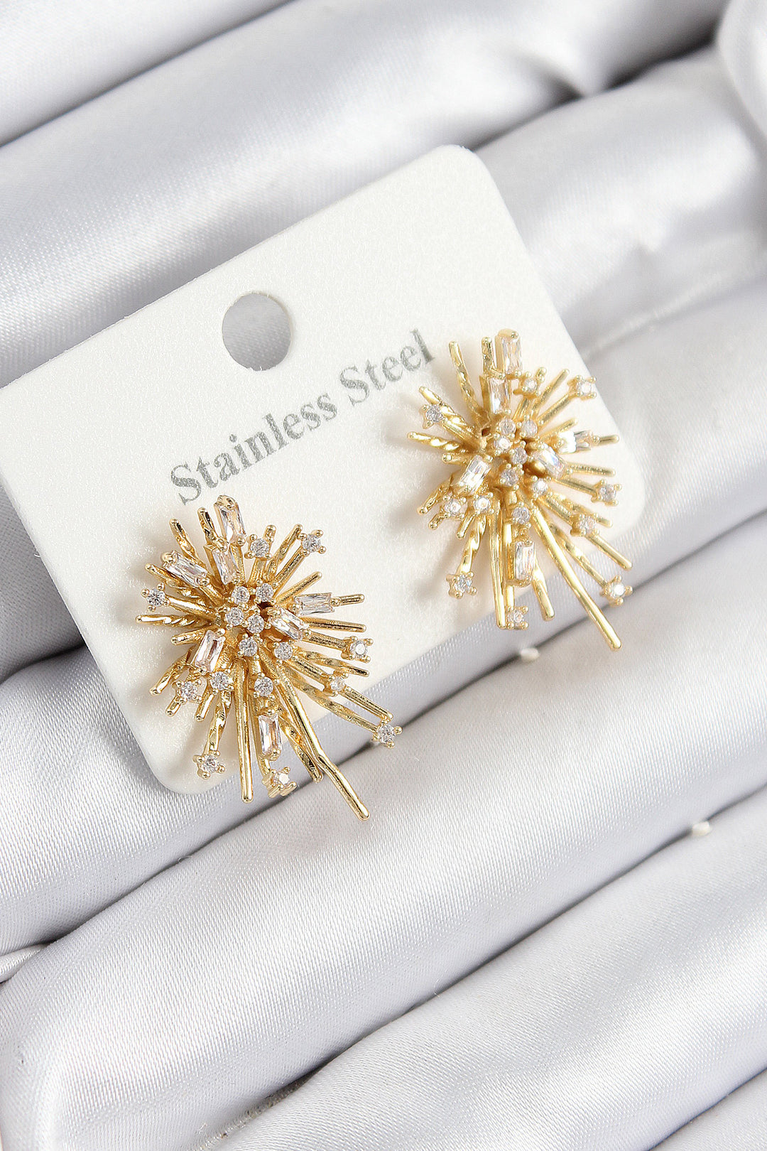 EBJ 316L Steel Zircon Stone Aurora Sparkle Model Gold Color Women's Earring - Villafranca del Panadés