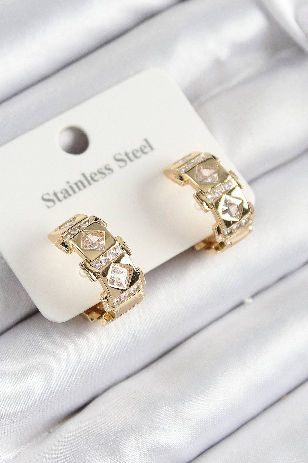 EBJ 316L Steel Zircon Stone Hoop Model Gold Color Women's Earring - Burnaby