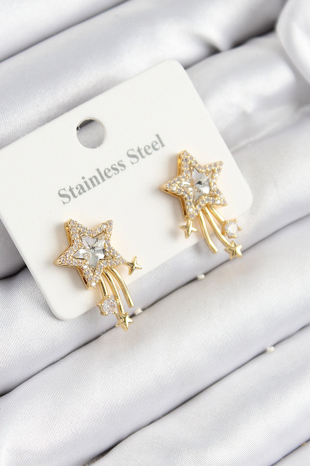 EBJ 316L Stainless Steel Sliding Star Model Earring with Zircon Stone in Gold Color for Women - Smithtown