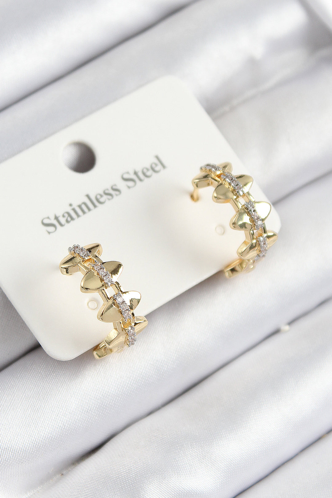 EBJ 316L Stainless Steel Zircon Stone Embellished Hoop Earrings in Gold Color for Women - Elmont