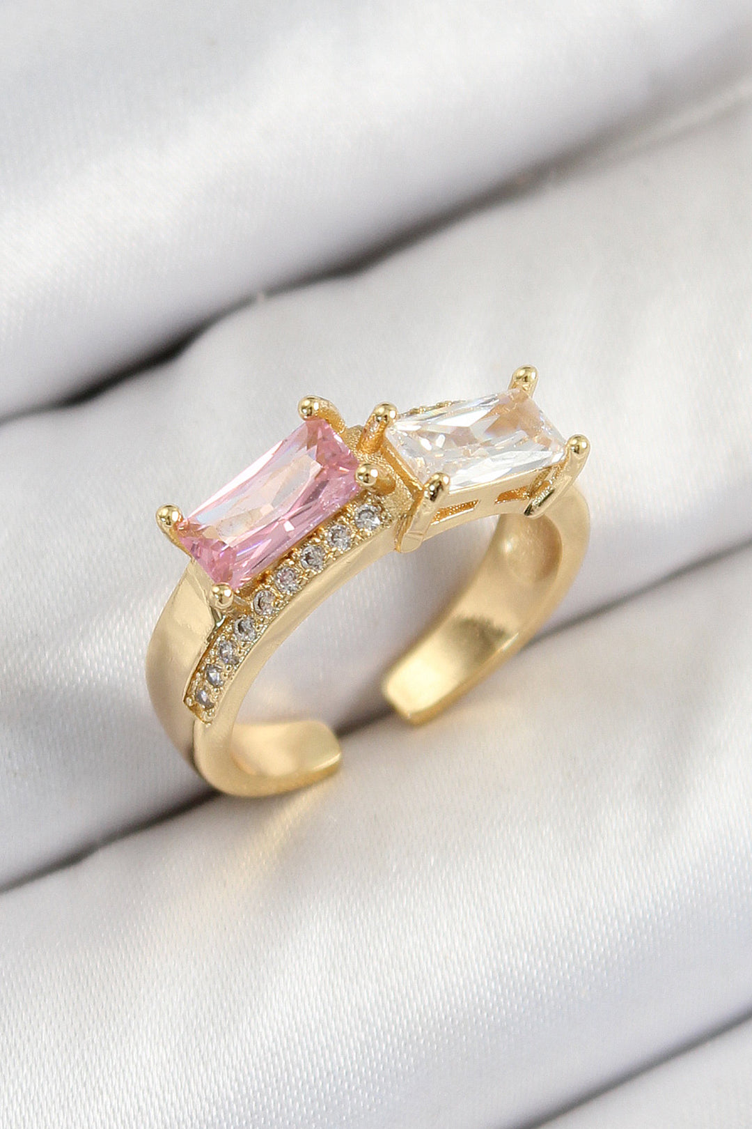 EBJ Rectangular Model Gold Color Women's Ring with Rice Zircon Stone - Twin Falls