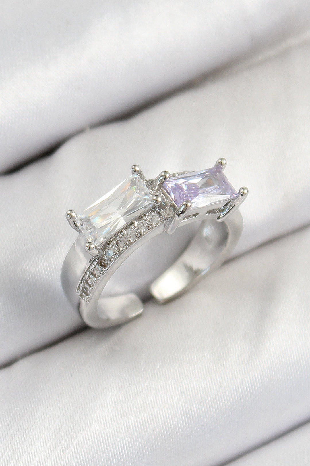 EBJ Rectangular Model Silver Color Women's Ring with Rice Zircon Stone - Wythenshawe