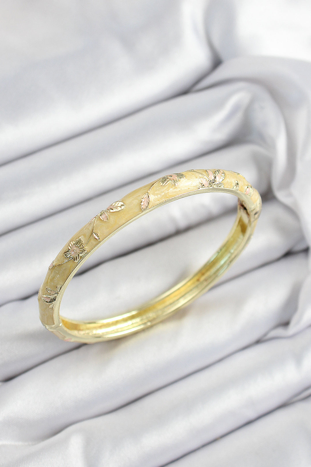 EBJ Mineli Brass Cuff with Mustard Flower Motif in Gold Color for Women - Sayreville