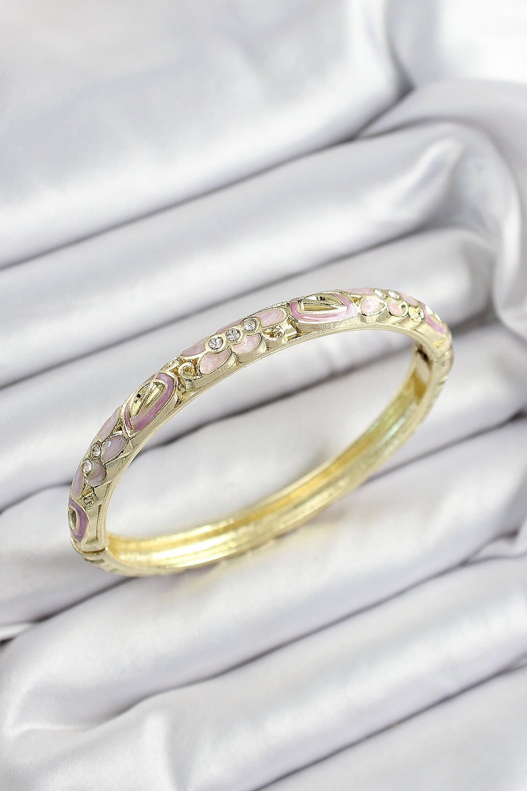 EBJ Mineli Rice Zircon Stone Fuchsia Flower Motif Gold Color Women's Bracelet - Maarssen