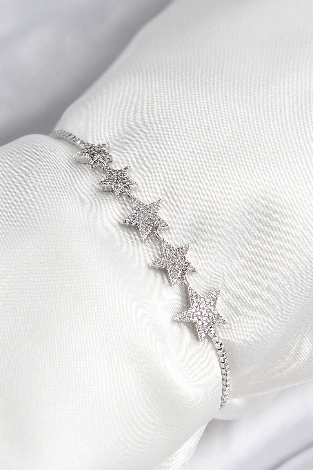 EBJ Rice Zircon Stone Lined Star Model Silver Color Elevator Women's Bracelet - Huntington