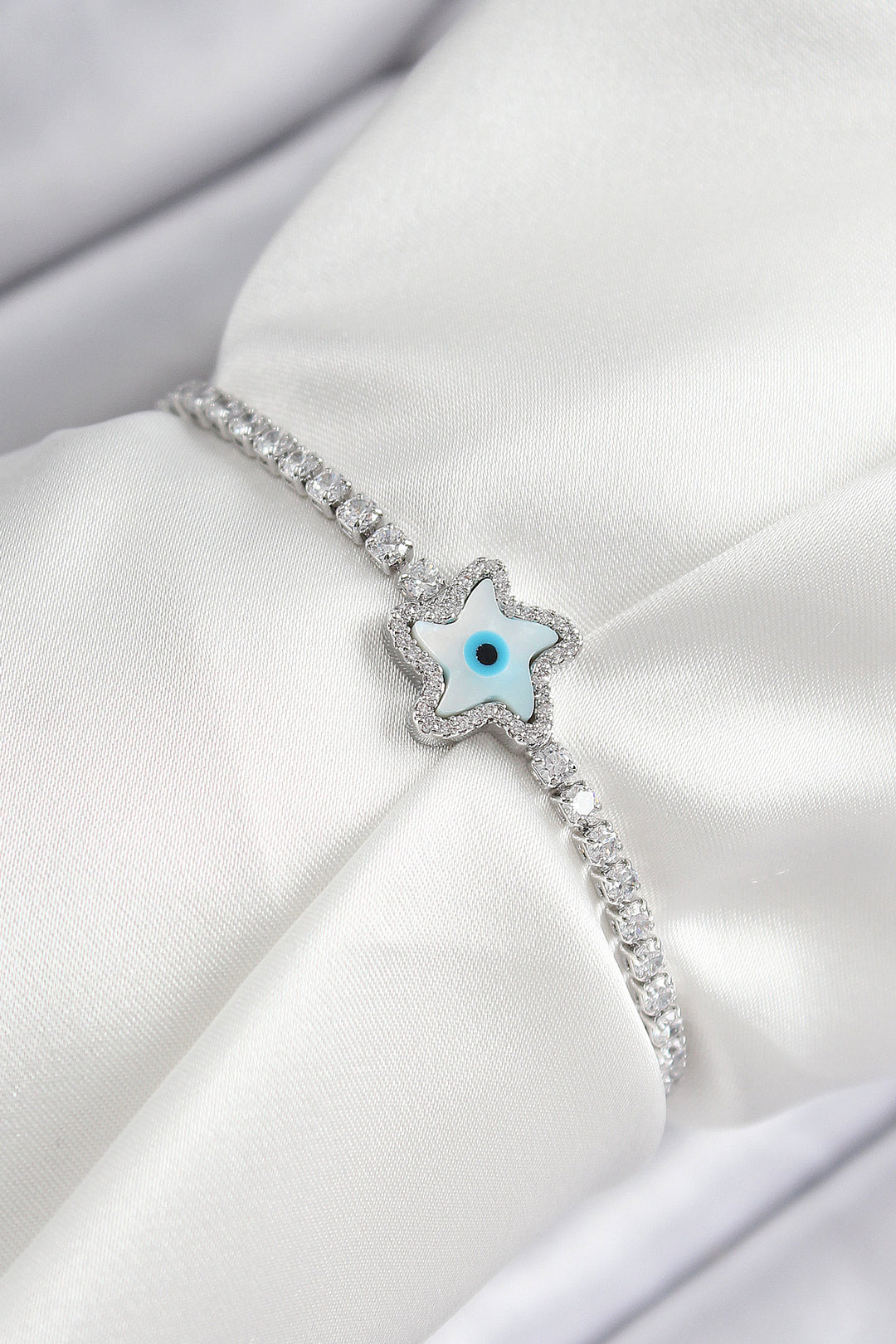 EBJ Rice Zircon Stone Evil Eye Star Model Silver Color Elevator Women's Bracelet - Francavilla Fontana