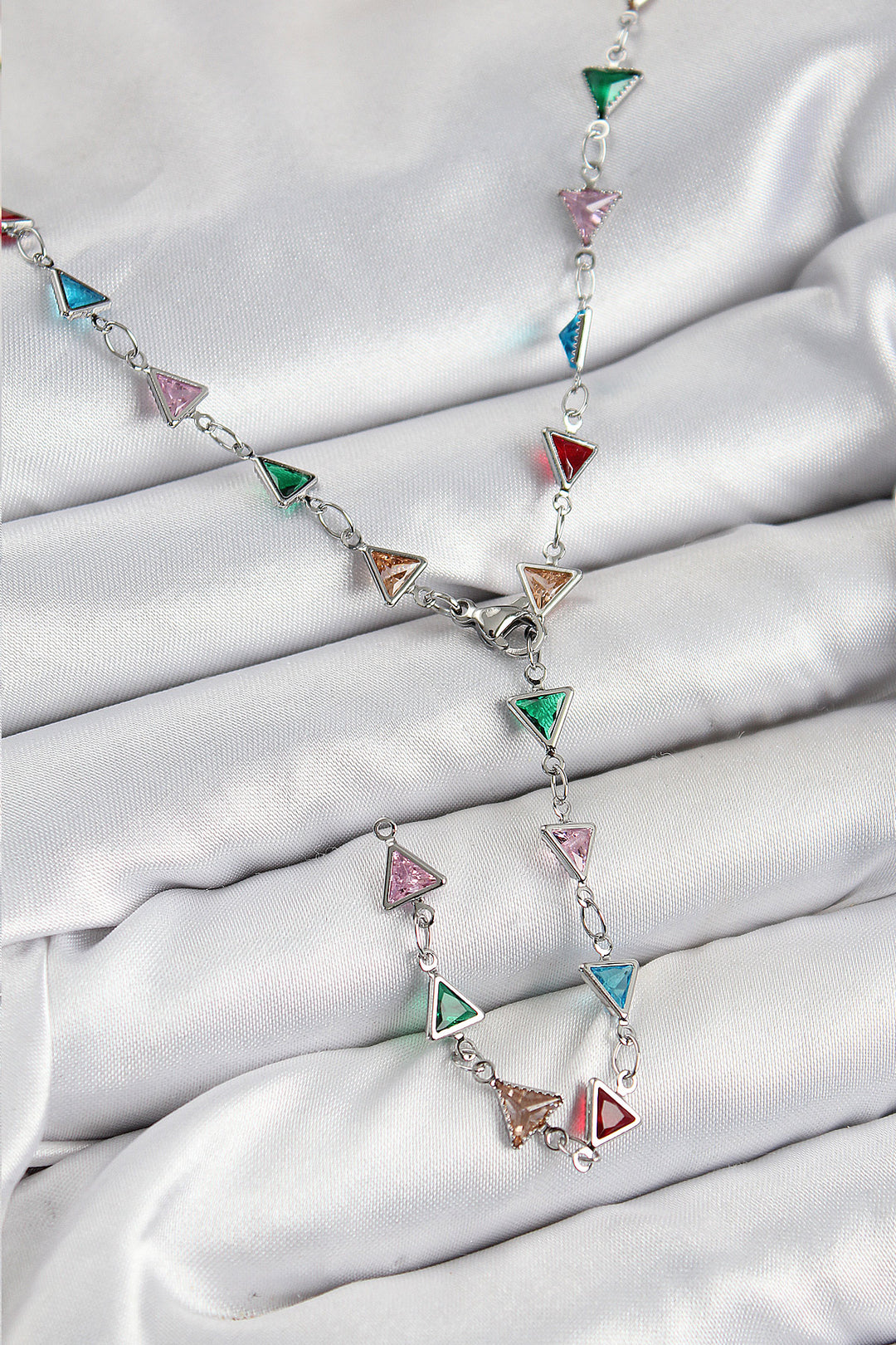 EBJ Triangle Model Silver Color Women's Y Necklace with Rice Colored Zircon Stone - Hayward