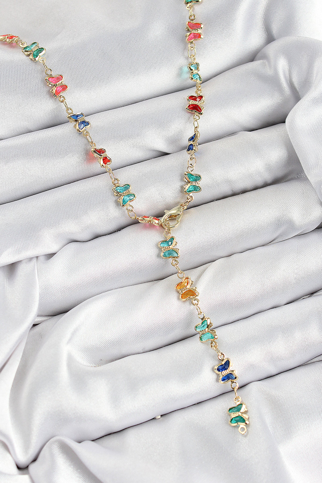 EBJ Butterfly Model Gold Color Women's Y Necklace with Rice Colored Zircon Stone - Beloit