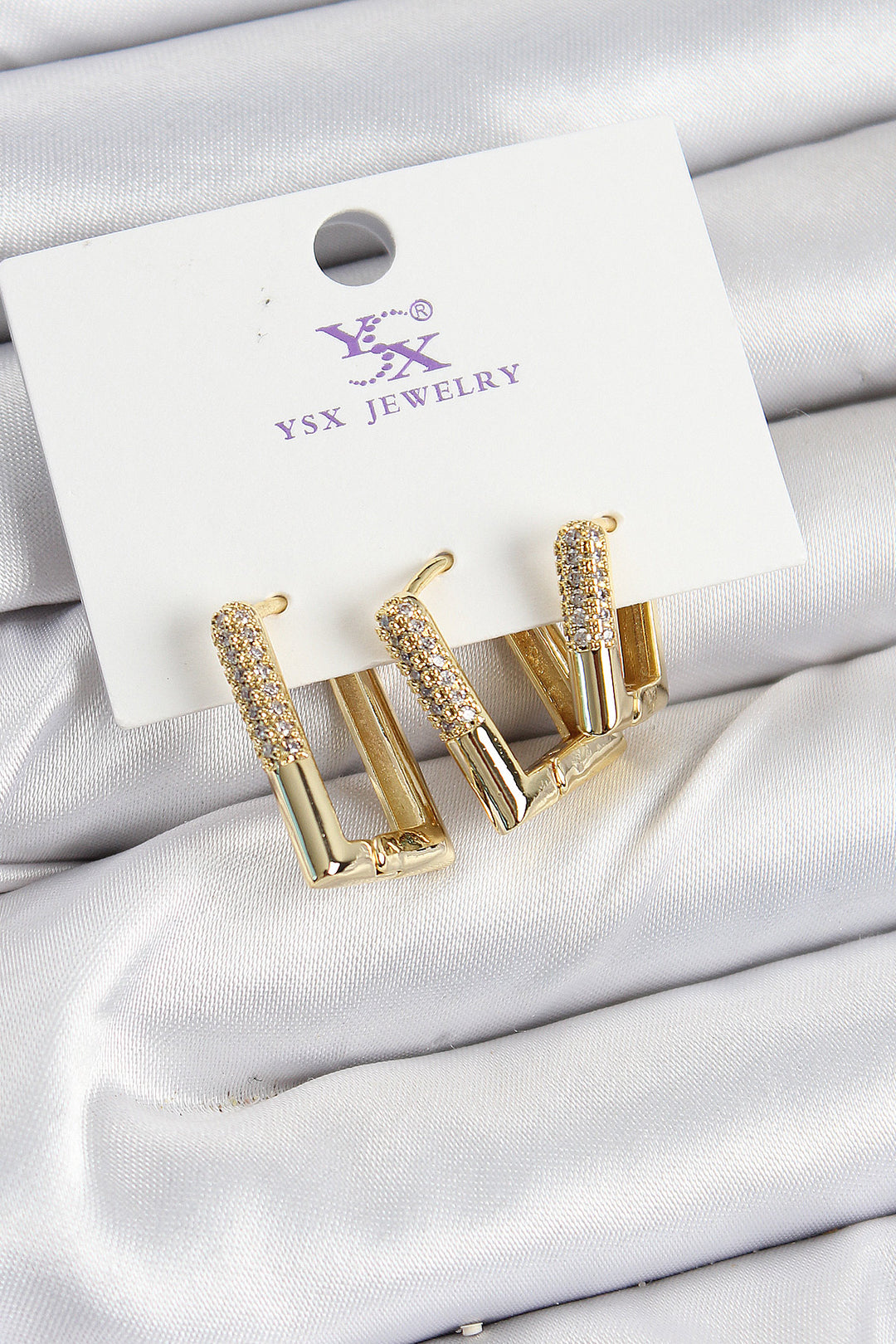 EBJ Rice Zircon Stone Rectangular Model Gold Color 3-Piece Women's Earring - Ilkeston
