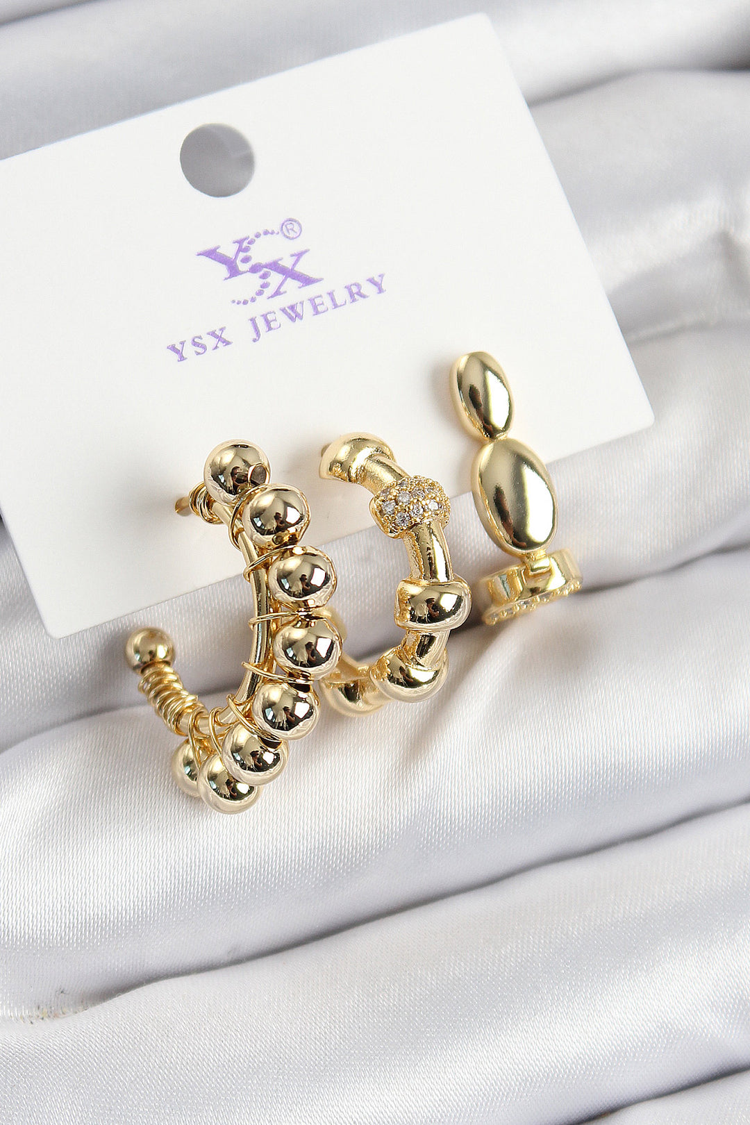 EBJ Rice Zircon Stone Ring Model Gold Color 3-Piece Women's Earring - Aurora