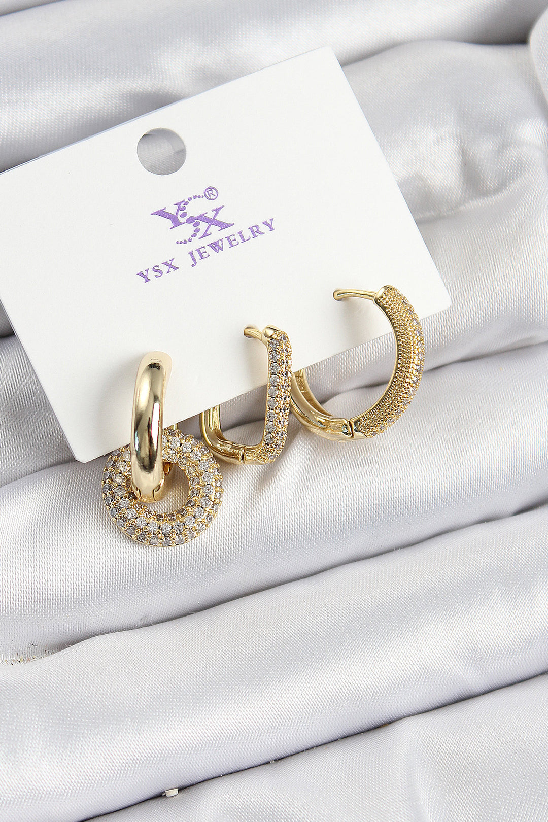 EBJ Rice Zircon Stone Ring Model Gold Color 3-Piece Women's Earring - Sambir