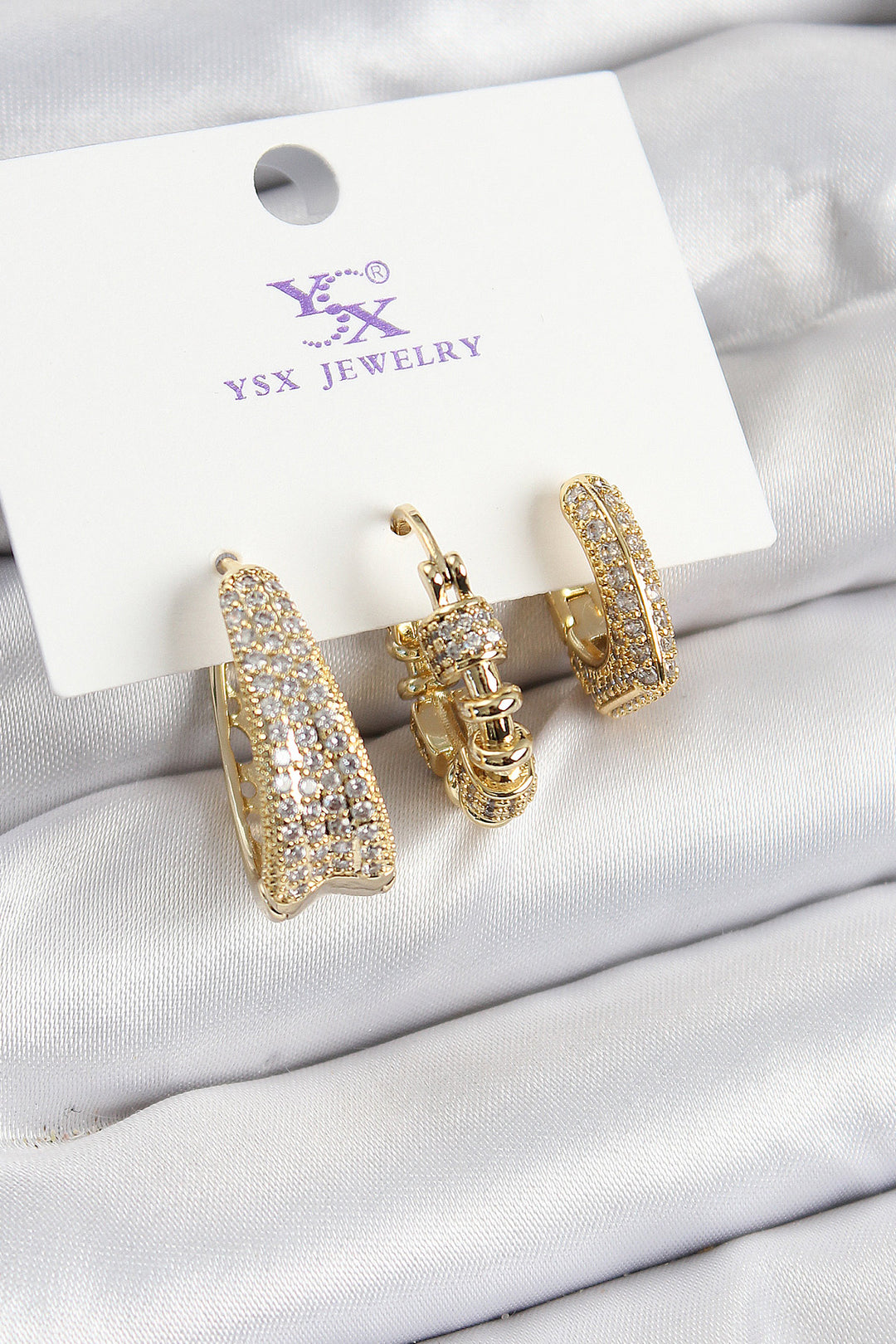 EBJ Rice Zircon Stone Ring Model Gold Color 3-Piece Women's Earring - Magdeburg