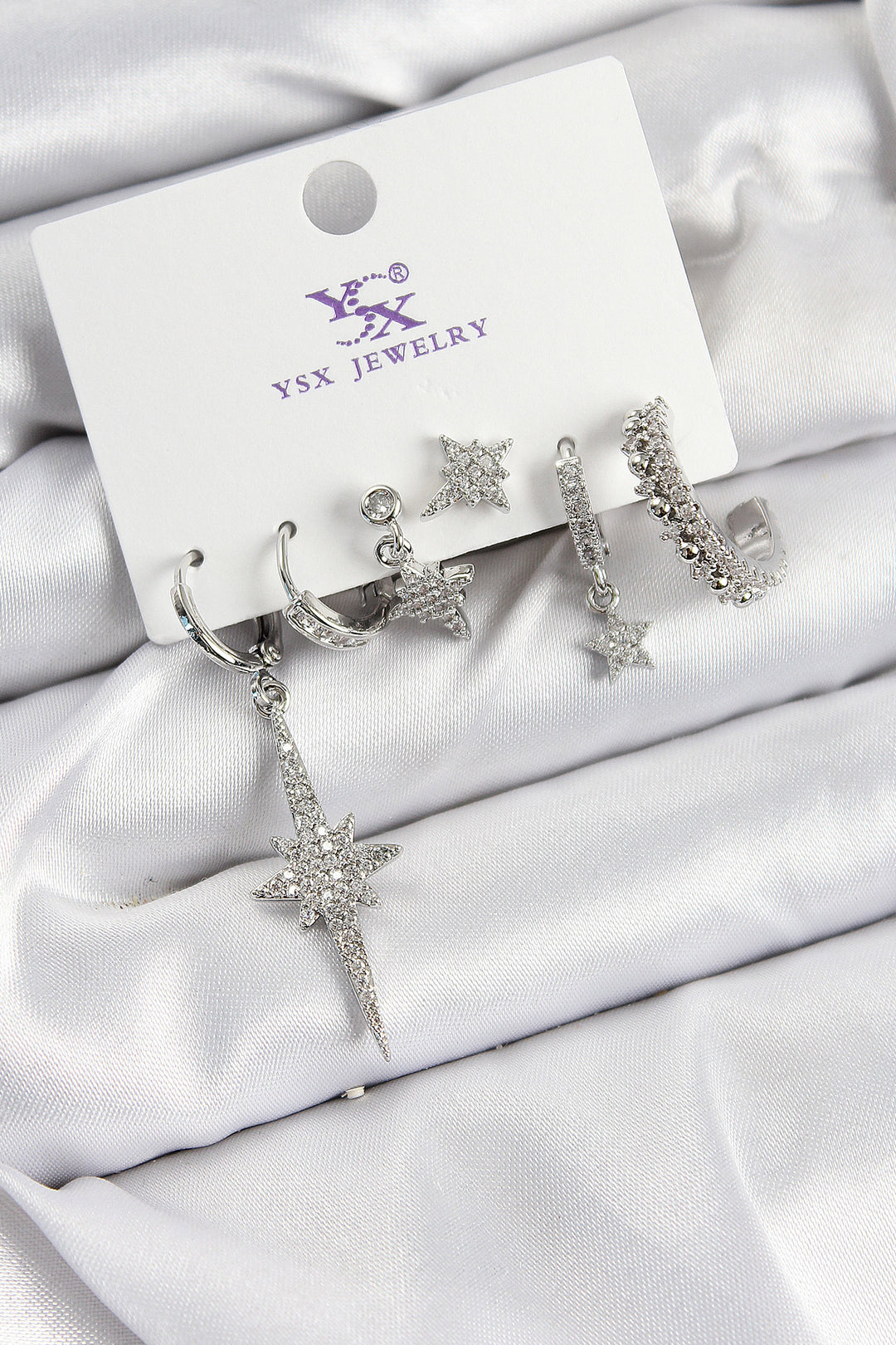 EBJ Rice Zircon Stone Polaris Model Silver Color 3-Piece Pair of Women's Earrings - Dundalk