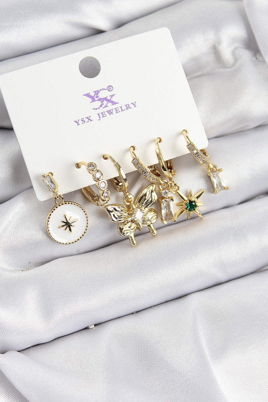 EBJ Rice Zircon Stone Butterfly and Star Model Gold Color 3-Piece Pair of Women's Earrings - West Covina