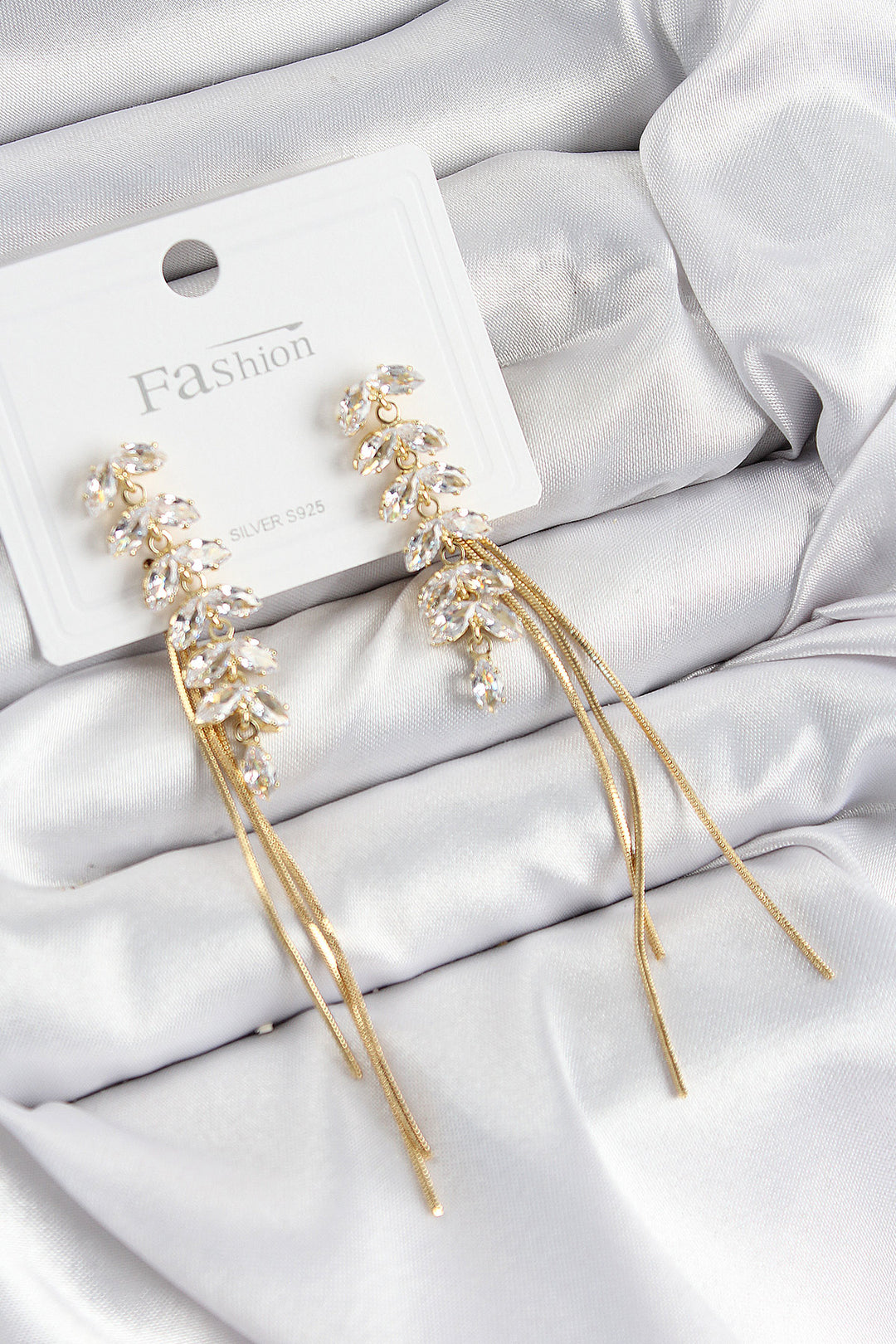 EBJ Rice Zircon Stone Dangle Model Gold Color 925 Sterling Silver Nail Women's Earring - Arlington Heights