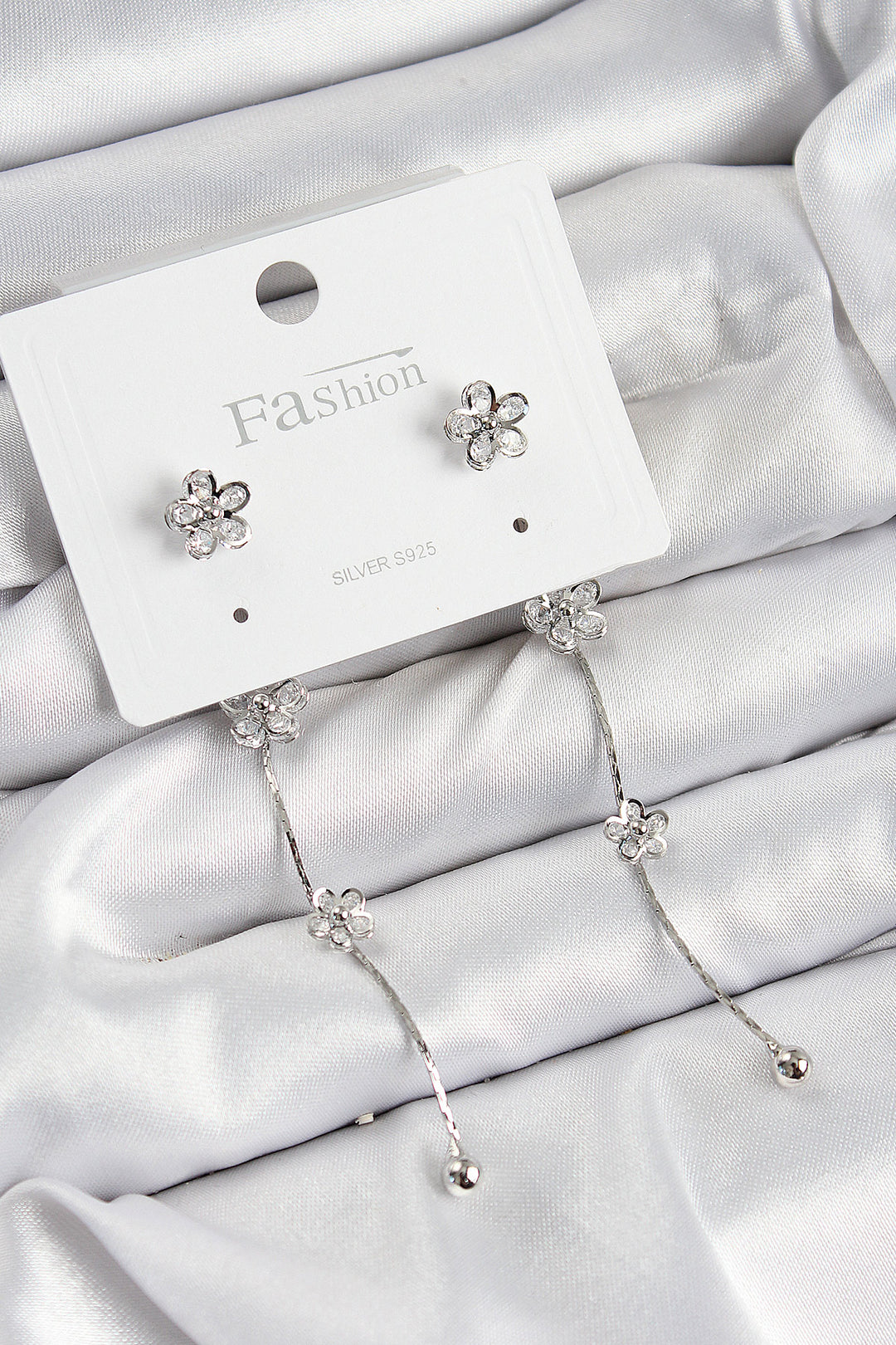 EBJ Rice Zircon Stone Dangling Flower Model Silver Color 925 Sterling Silver Nail Women's Earring - Waukegan
