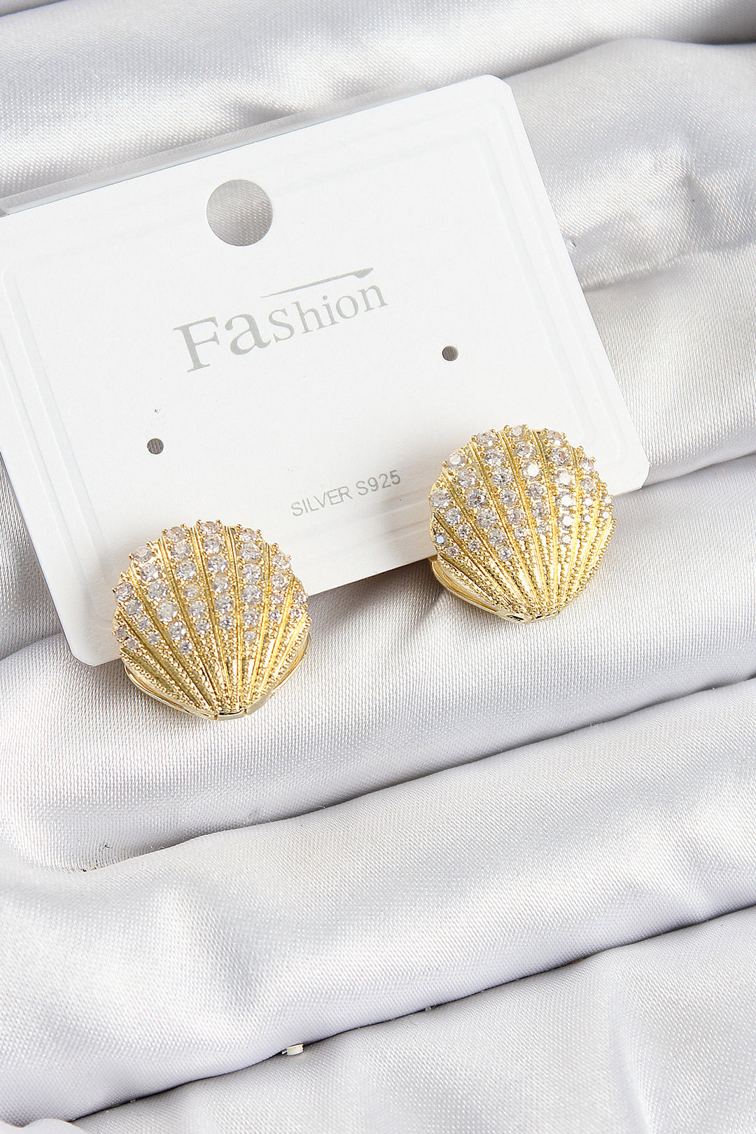 EBJ Rice Zircon Stone Oyster Model Gold Color 925 Sterling Silver Nail Women's Earring - Harrisonburg