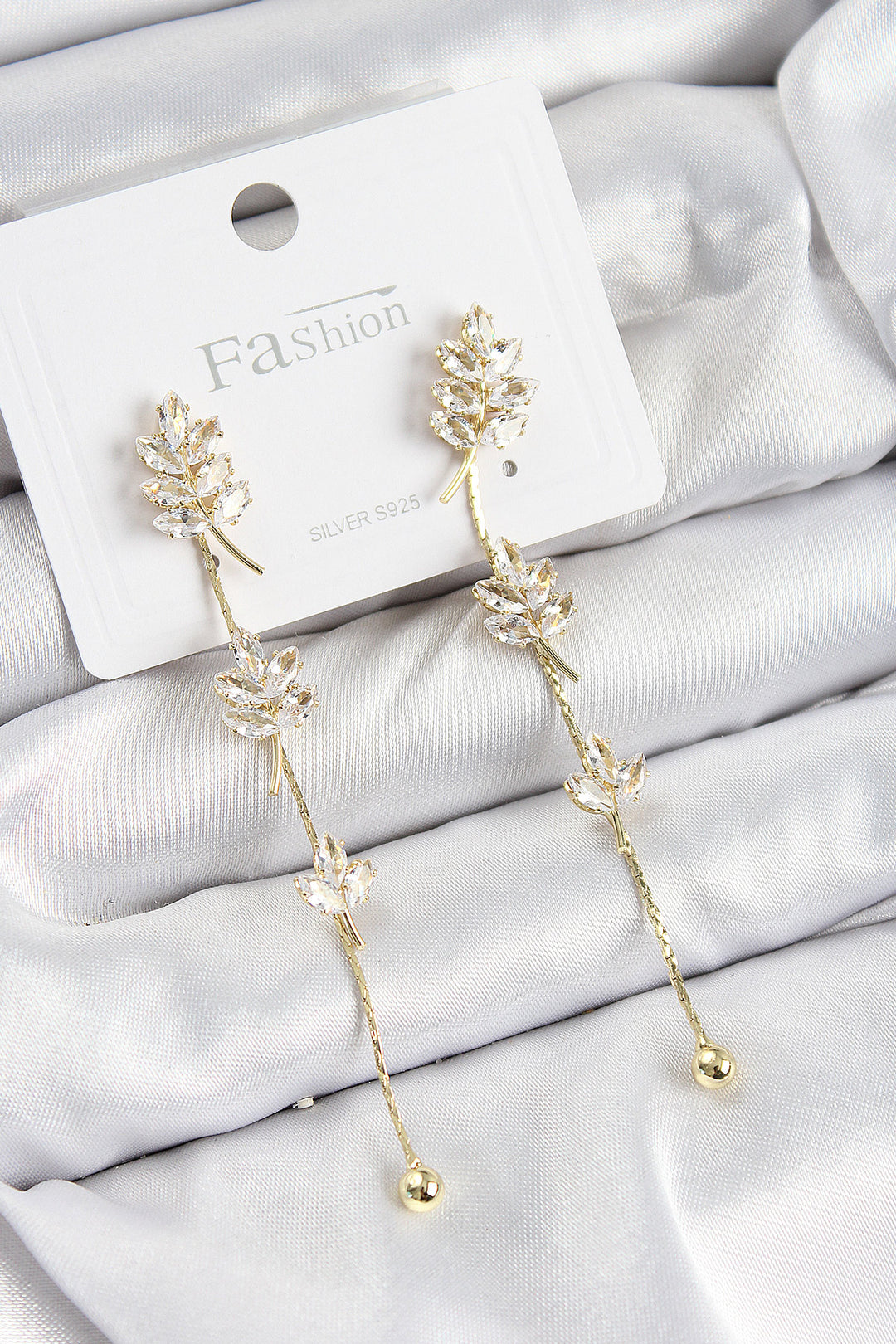 EBJ Rice Zircon Stone Dangling Model Gold Color 925 Sterling Silver Nail Women's Earring - Coesfeld
