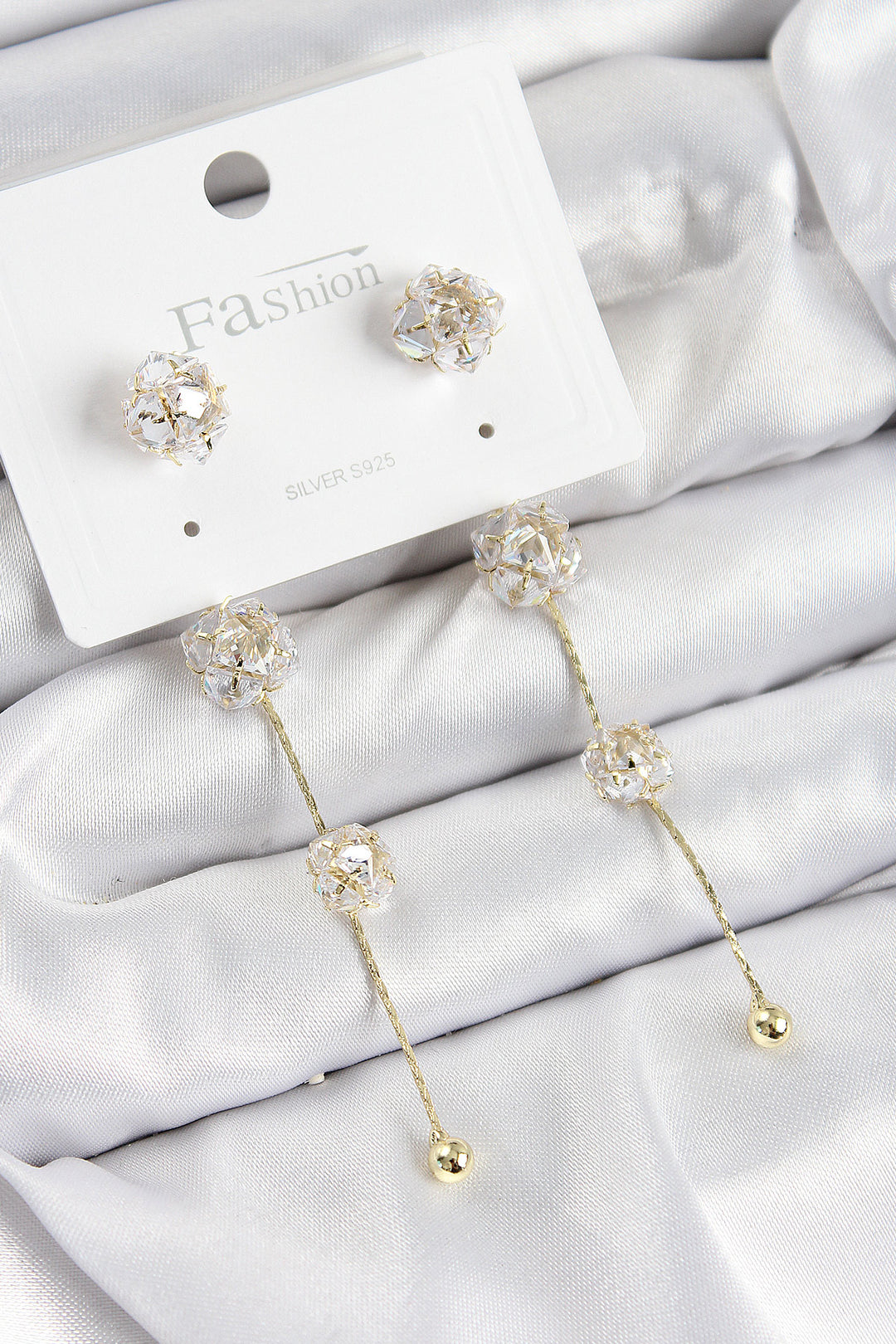EBJ Rice Zircon Stone Dangling Model Gold Color 925 Sterling Silver Nail Women's Earring - Arad