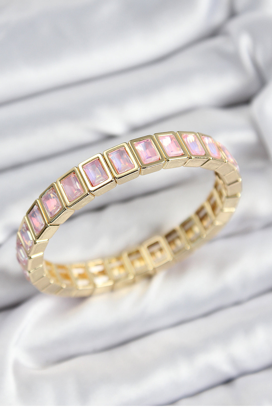 EBJ Rice Pink Zircon Stone Rectangular Model Gold Color Elastic Women's Bracelet - Annapolis