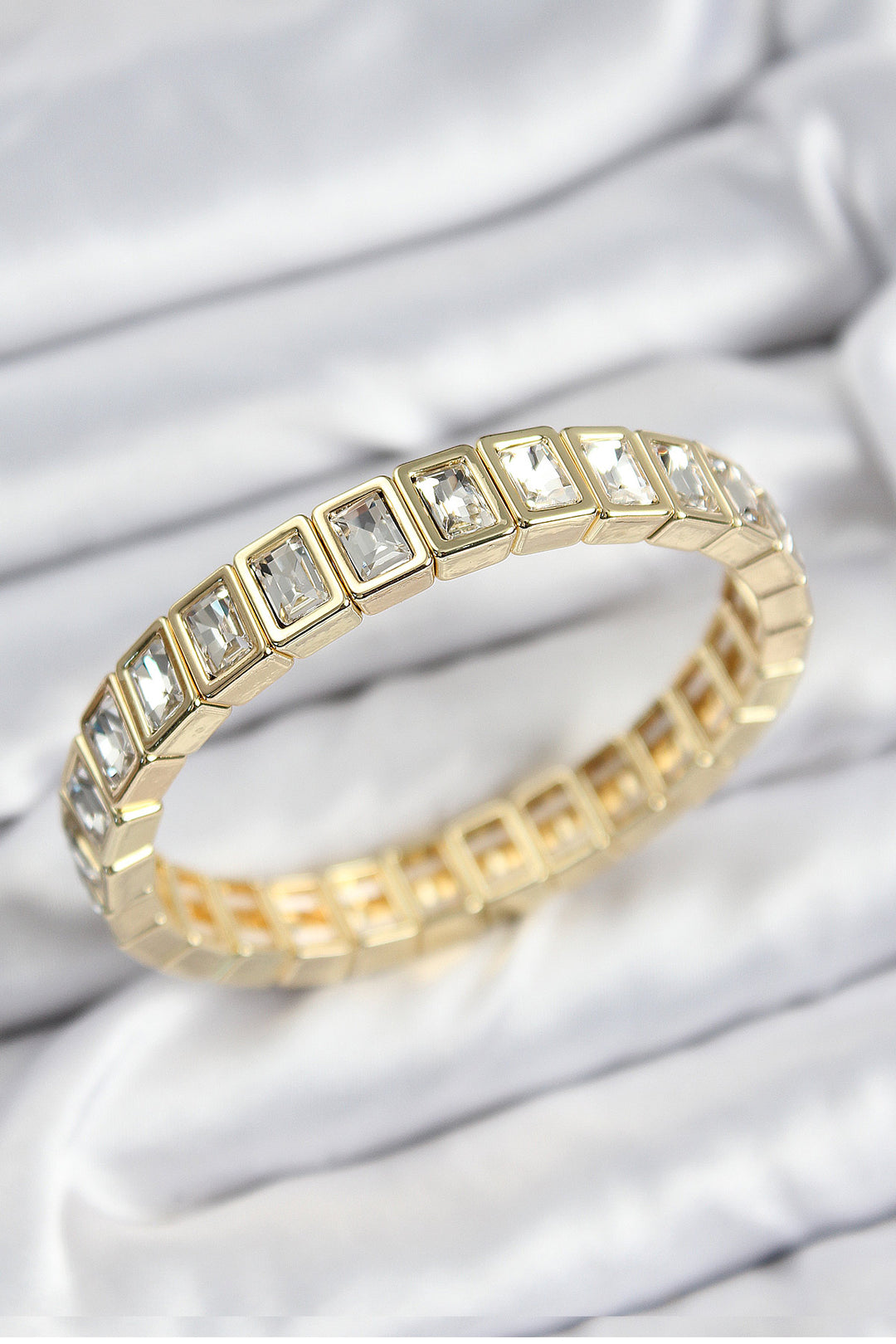 EBJ Rice Zircon Stone Rectangular Model Gold Color Elastic Women's Bracelet - Oss