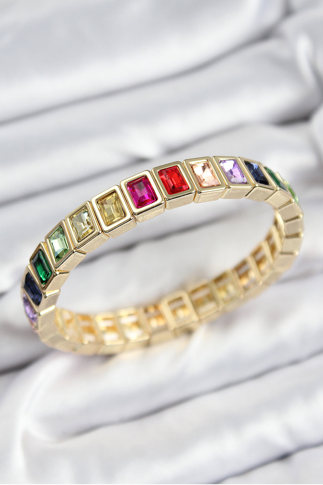 EBJ Rice Mixed Rectangular Model Gold Color Elastic Women's Bracelet with Zircon Stones - Kostiantynivka