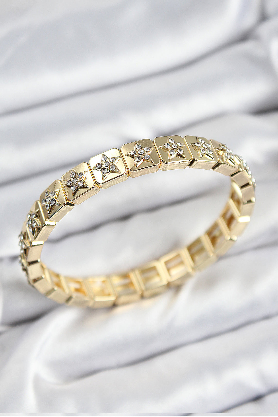 EBJ Rice Zircon Stone Star Model Gold Color Elastic Women's Bracelet - Cancún