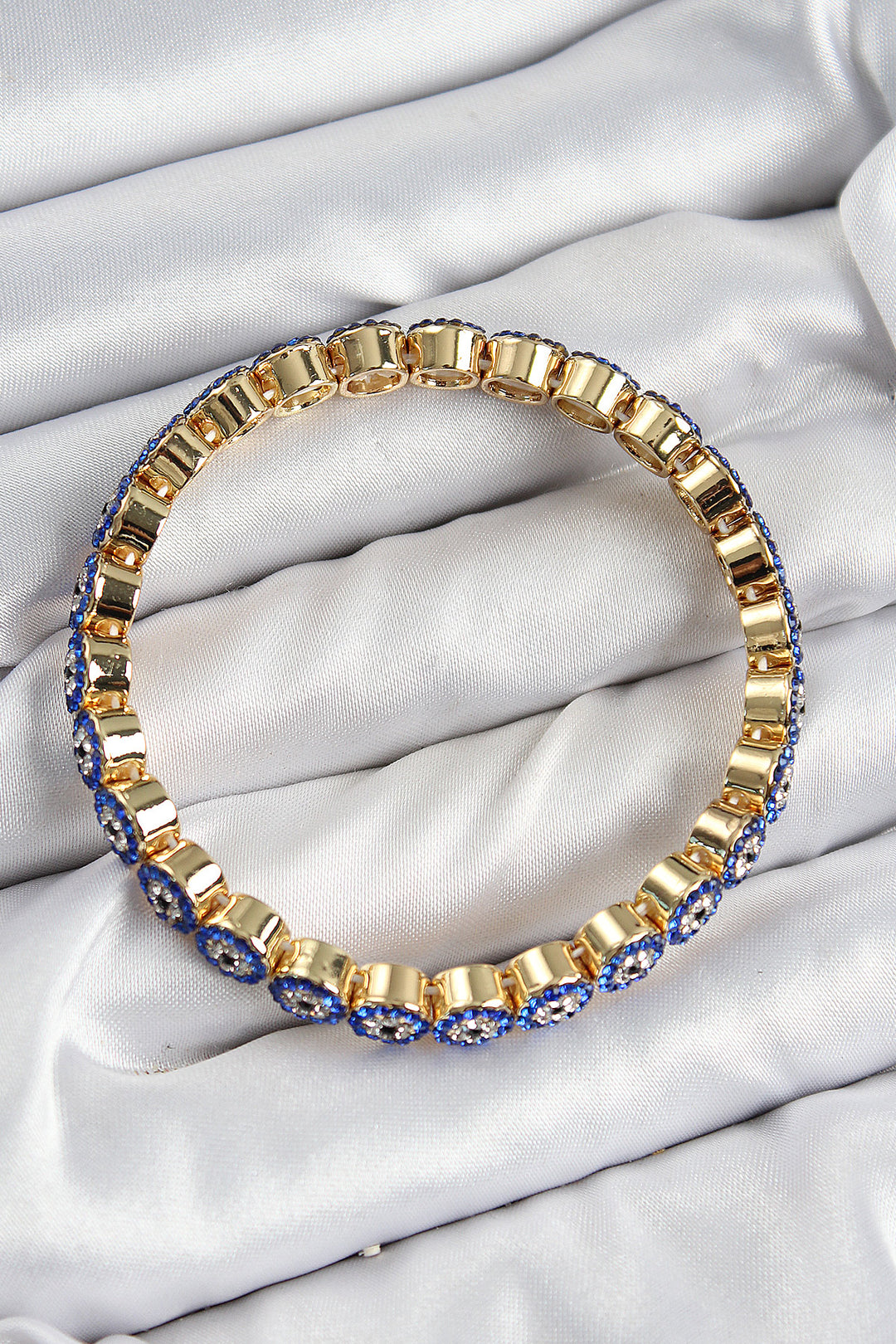 EBJ Rice Zircon Stone Navy Evil Eye Model Gold Color Elastic Women's Bracelet - Conway