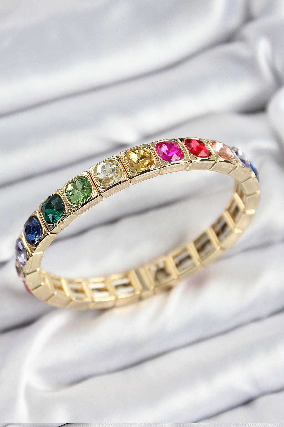 EBJ Rice Mixed Zircon Stone Square Model Gold Color Elastic Women's Bracelet - Horizon West