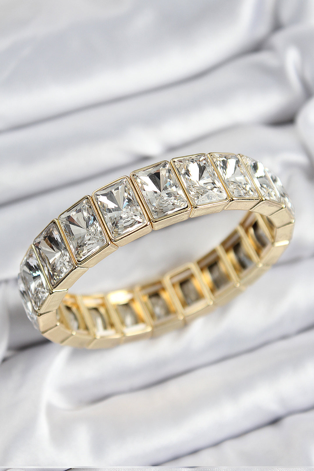 EBJ Rice Zircon Stone Large Rectangular Model Gold Color Elastic Women's Bracelet - Narva